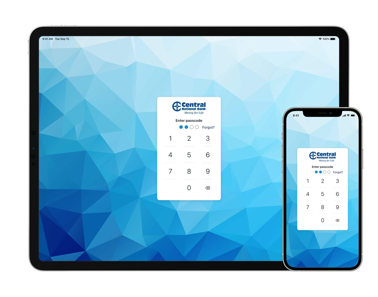 Central National Bank online banking app on tablet and phone